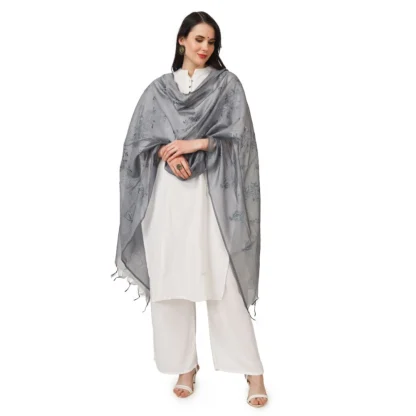 Women's Cotton Embroidered Dupatta (Grey, Length: 2.25 to 2.50 Mtr) - Image 2