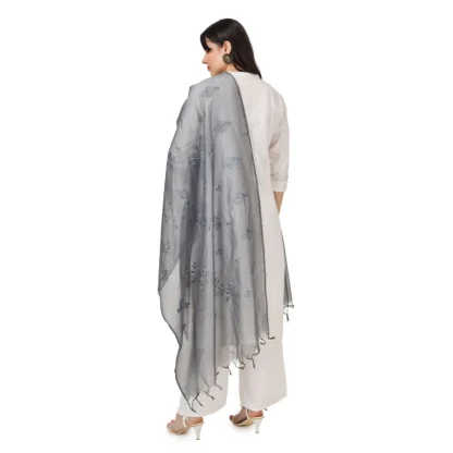 Women's Cotton Embroidered Dupatta (Grey, Length: 2.25 to 2.50 Mtr) - Image 3