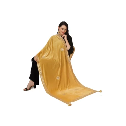 Women's Velvet Gotta Patti Dupatta (Yellow, Length: 2.25 to 2.50 Mtr) - Image 2