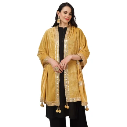 Women's Velvet Gotta Patti Dupatta (Yellow, Length: 2.25 to 2.50 Mtr) - Image 3