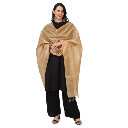 Women's Chanderi Solid Dupatta (Gold, Length: 2.25 to 2.50 Mtr) - Image 2