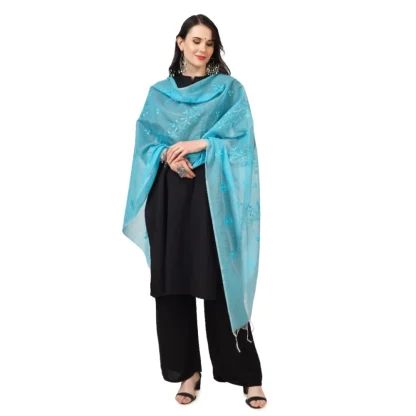 Women's Cotton Embroidered Dupatta (Aqua Blue, Length: 2.25 to 2.50 Mtr) - Image 2