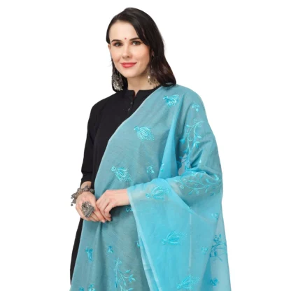 Women's Cotton Embroidered Dupatta (Aqua Blue, Length: 2.25 to 2.50 Mtr) - Image 4