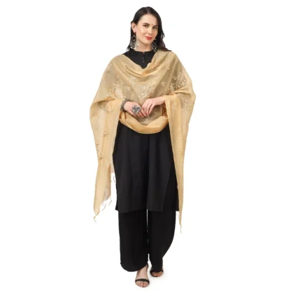 Women's Cotton Embroidered Dupatta (Gold, Length: 2.25 to 2.50 Mtr) - Image 3