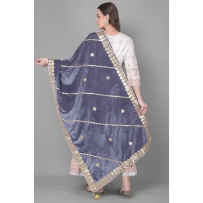 Women's Velvet Gotta Patti Dupatta (Grey, Length: 2.25 to 2.50 Mtr) - Image 4