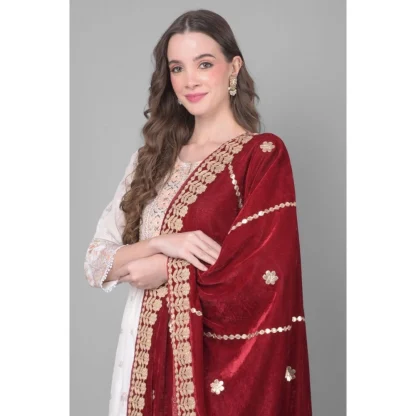 Women's Velvet Gotta Patti Dupatta (Maroon, Length: 2.25 to 2.50 Mtr) - Image 3