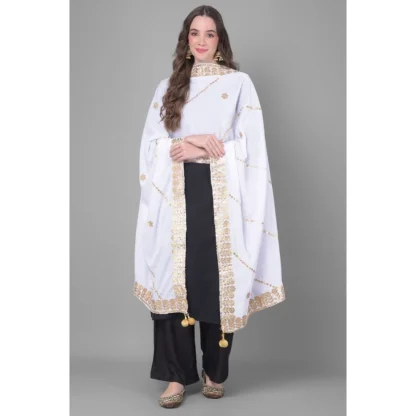 Women's Velvet Gotta Patti Dupatta (Off White, Length: 2.25 to 2.50 Mtr) - Image 2