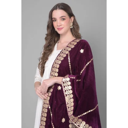 Women's Velvet Gotta Patti Dupatta (Wine, Length: 2.25 to 2.50 Mtr) - Image 3