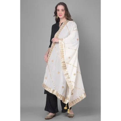 Women's Velvet Gotta Patti Dupatta (White, Length: 2.25 to 2.50 Mtr) - Image 4