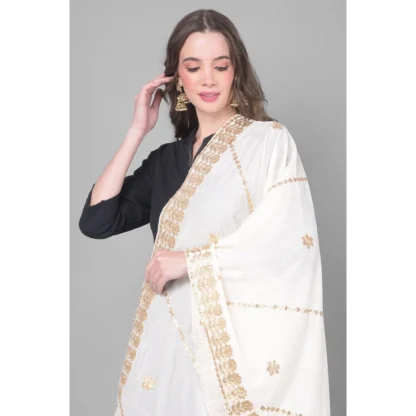 Women's Velvet Gotta Patti Dupatta (White, Length: 2.25 to 2.50 Mtr) - Image 3