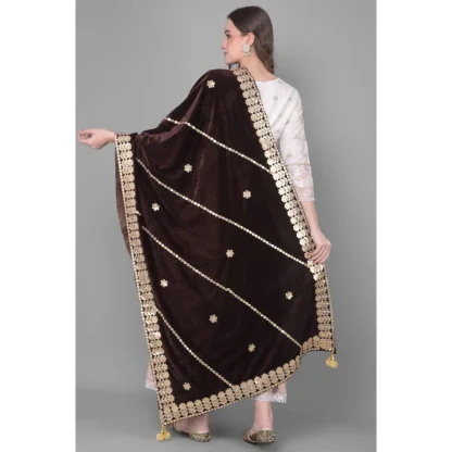 Women's Velvet Gotta Patti Dupatta (Brown, Length: 2.25 to 2.50 Mtr) - Image 4