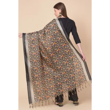 Women's Art Silk Printed Dupatta (Black, Length: 2.25 to 2.50 Mtr) - Image 5