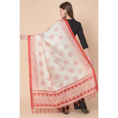 Women's Art Silk Printed Dupatta (Red, Length: 2.25 to 2.50 Mtr) - Image 5