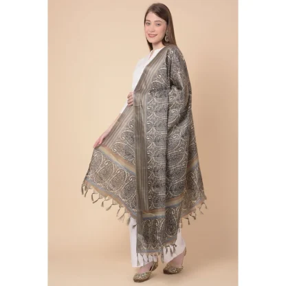 Women's Art Silk Printed Dupatta (Grey, Length: 2.25 to 2.50 Mtr) - Image 3