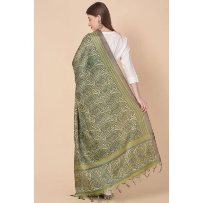 Women's Art Silk Printed Dupatta (Green, Length: 2.25 to 2.50 Mtr) - Image 5