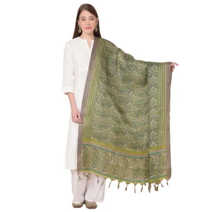 Women's Art Silk Printed Dupatta (Green, Length: 2.25 to 2.50 Mtr)