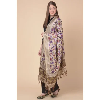 Women's Art Silk Printed Dupatta (Gold, Length: 2.25 to 2.50 Mtr) - Image 3