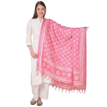 Women's Art Silk Printed Dupatta (Pink, Length: 2.25 to 2.50 Mtr)