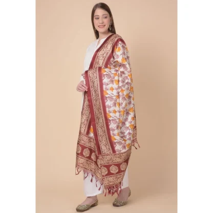 Women's Art Silk Printed Dupatta (Maroon, Length: 2.25 to 2.50 Mtr) - Image 4