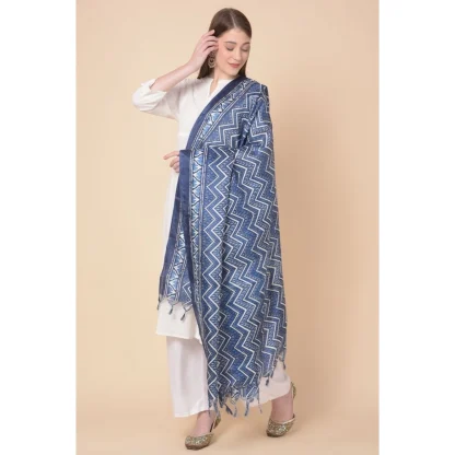 Women's Art Silk Printed Dupatta (Blue, Length: 2.25 to 2.50 Mtr) - Image 3