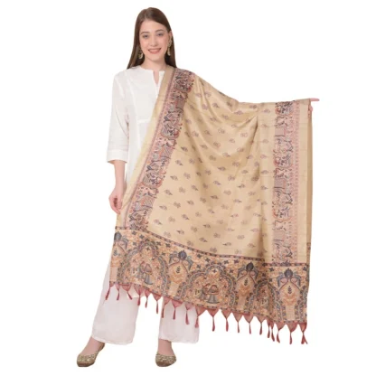 Women's Art Silk Printed Dupatta (Gold, Length: 2.25 to 2.50 Mtr)