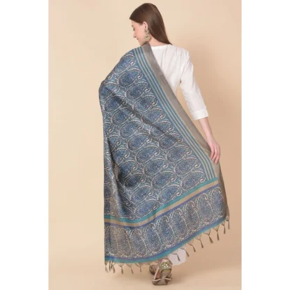 Women's Art Silk Printed Dupatta (Blue, Length: 2.25 to 2.50 Mtr) - Image 5