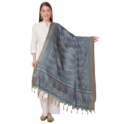 Women's Art Silk Printed Dupatta (Blue, Length: 2.25 to 2.50 Mtr)