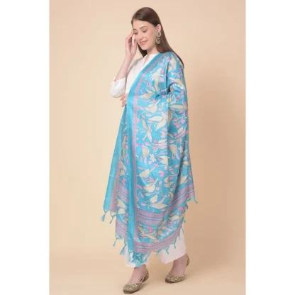 Women's Art Silk Printed Dupatta (Turquoise, Length: 2.25 to 2.50 Mtr) - Image 4