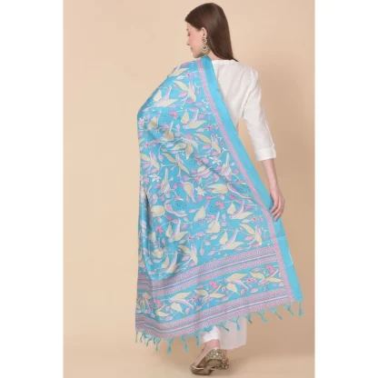 Women's Art Silk Printed Dupatta (Turquoise, Length: 2.25 to 2.50 Mtr) - Image 5