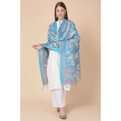 Women's Art Silk Printed Dupatta (Turquoise, Length: 2.25 to 2.50 Mtr) - Image 3