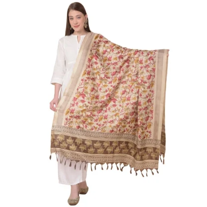 Women's Art Silk Printed Dupatta (Gold, Length: 2.25 to 2.50 Mtr)