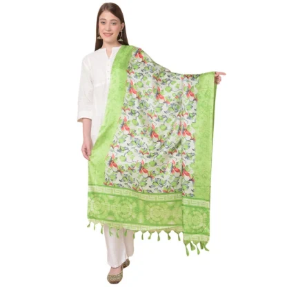 Women's Art Silk Printed Dupatta (Light Green, Length: 2.25 to 2.50 Mtr)