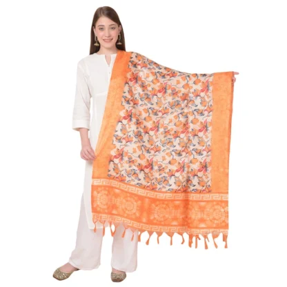 Women's Art Silk Printed Dupatta (Orange, Length: 2.25 to 2.50 Mtr)