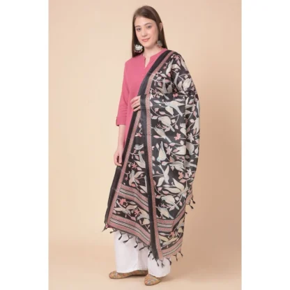 Women's Art Silk Printed Dupatta (Black, Length: 2.25 to 2.50 Mtr) - Image 2