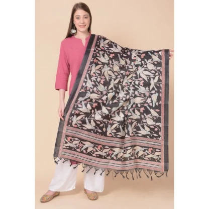 Women's Art Silk Printed Dupatta (Black, Length: 2.25 to 2.50 Mtr) - Image 5