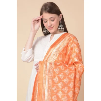 Women's Art Silk Printed Dupatta (Orange, Length: 2.25 to 2.50 Mtr) - Image 2