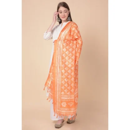 Women's Art Silk Printed Dupatta (Orange, Length: 2.25 to 2.50 Mtr) - Image 4