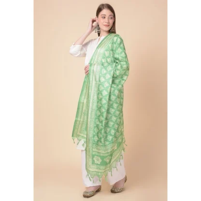 Women's Art Silk Printed Dupatta (Light Green, Length: 2.25 to 2.50 Mtr) - Image 4