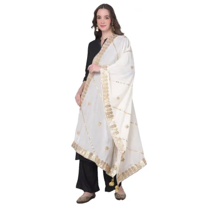 Women's Velvet Gotta Patti Dupatta (White, Length: 2.25 to 2.50 Mtr)