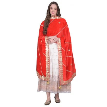 Women's Velvet Gotta Patti Dupatta (Red, Length: 2.25 to 2.50 Mtr)