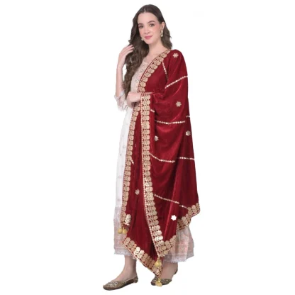 Women's Velvet Gotta Patti Dupatta (Maroon, Length: 2.25 to 2.50 Mtr)