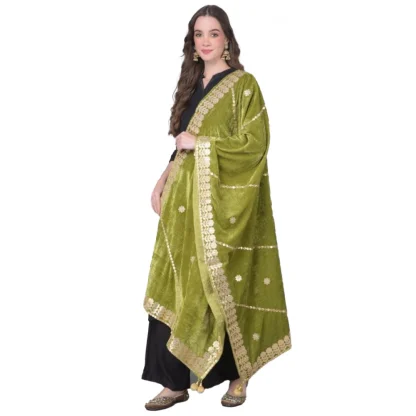 Women's Velvet Gotta Patti Dupatta (Olive, Length: 2.25 to 2.50 Mtr)