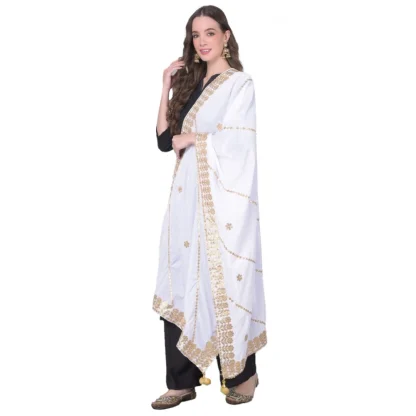 Women's Velvet Gotta Patti Dupatta (Off White, Length: 2.25 to 2.50 Mtr)