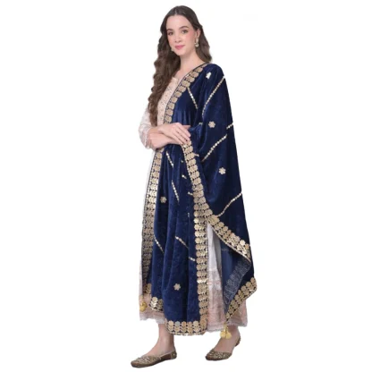 Women's Velvet Gotta Patti Dupatta (Navy, Length: 2.25 to 2.50 Mtr)