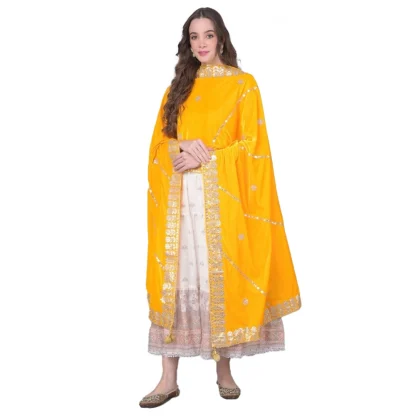 Women's Velvet Gotta Patti Dupatta (Yellow, Length: 2.25 to 2.50 Mtr)