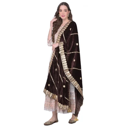 Women's Velvet Gotta Patti Dupatta (Brown, Length: 2.25 to 2.50 Mtr)