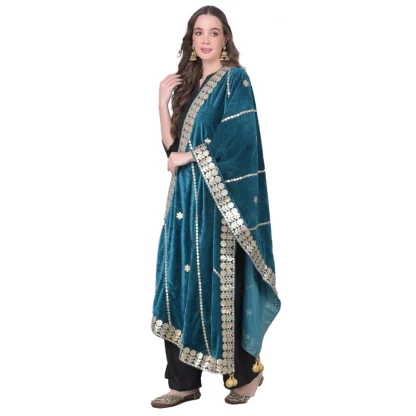 Women's Velvet Gotta Patti Dupatta (Teal, Length: 2.25 to 2.50 Mtr)