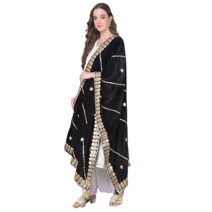 Women's Velvet Gotta Patti Dupatta (Black, Length: 2.25 to 2.50 Mtr)