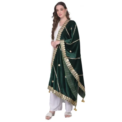 Women's Velvet Gotta Patti Dupatta (Green, Length: 2.25 to 2.50 Mtr)