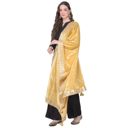 Women's Velvet Gotta Patti Dupatta (Gold, Length: 2.25 to 2.50 Mtr)